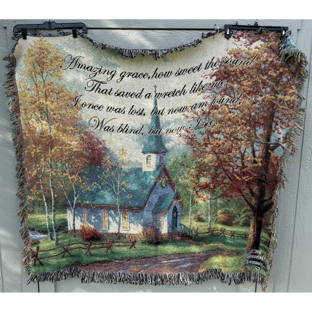 Thomas Kinkade Tapestry Throw Blanket "Chapel In The Woods" 55x48